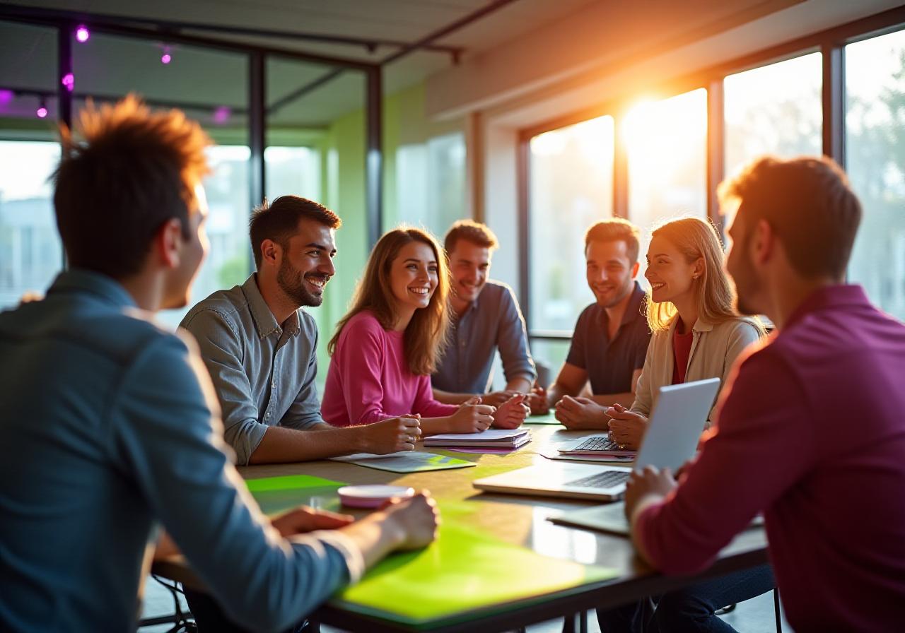 Vibrant modern office high-energy collaboration